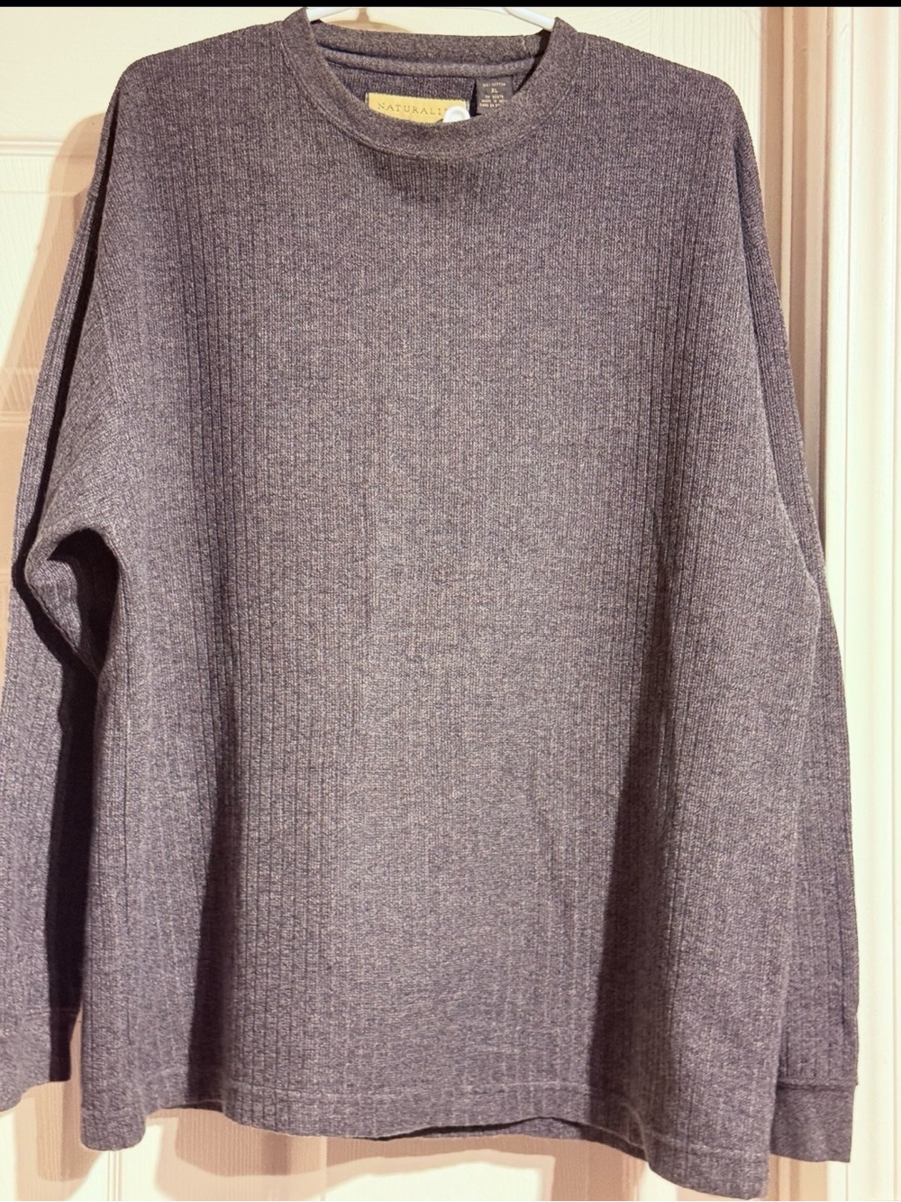 NWOT Natural Life 100% Cotton Gray Crewneck Ribbed Long Sleeve Men’s Sweater, XL